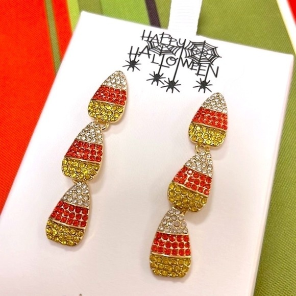 Brand New Piper K Candy Corn Halloween Sparkly Drop Earrings Festive Party - Picture 5 of 13